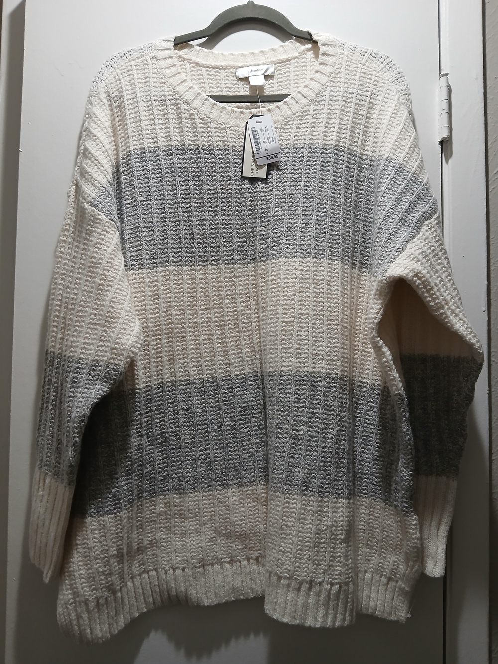 CJ Banks Cream Textured Crewneck Sweater